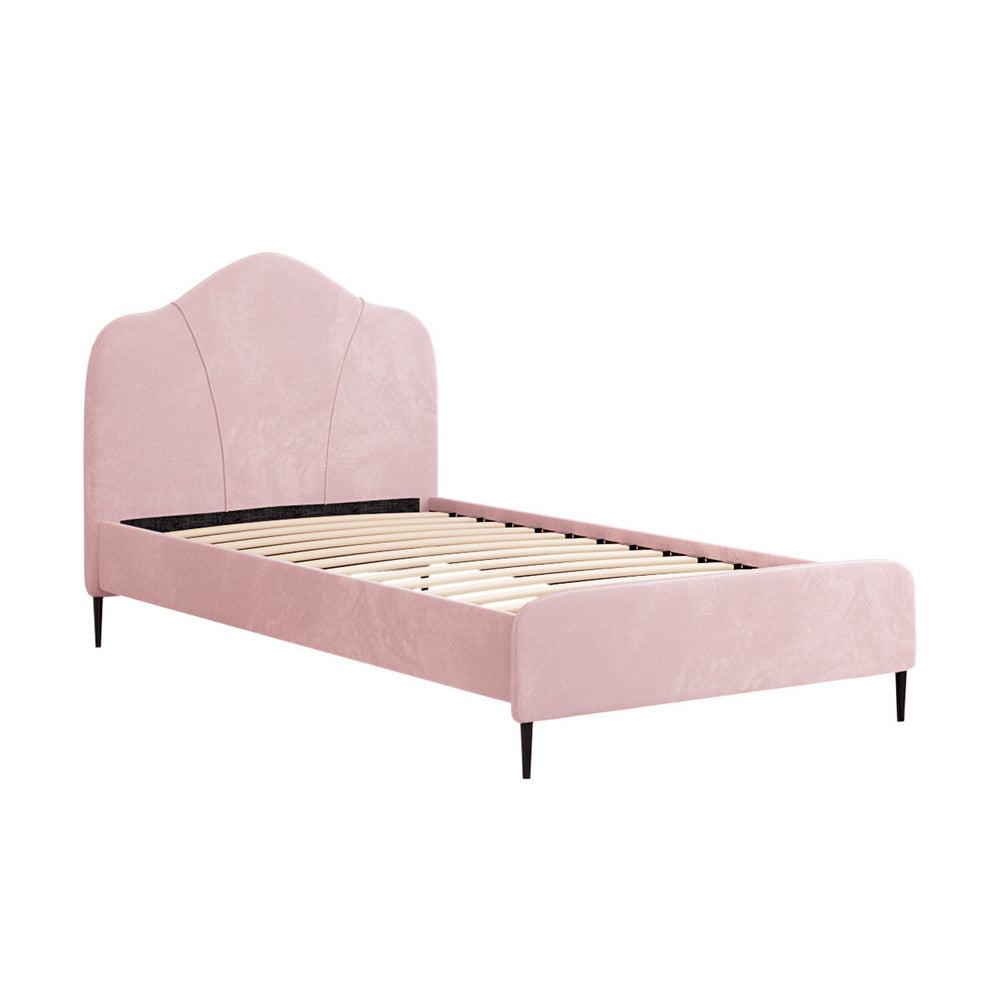 Pink Velvet Bed Frame - King Single