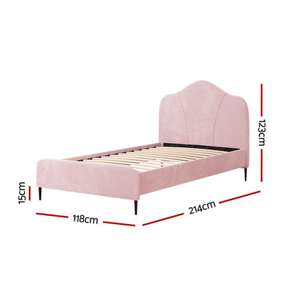 Pink Velvet Bed Frame - King Single