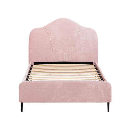 Pink Velvet Bed Frame - King Single