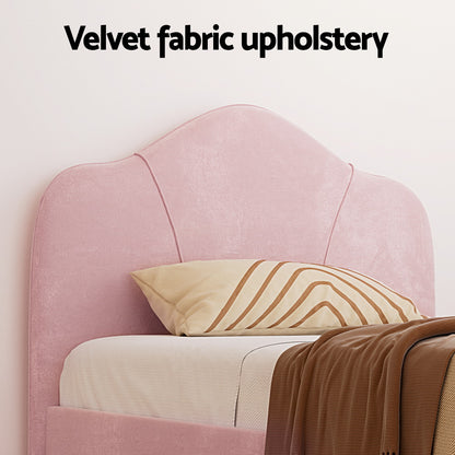 Pink Velvet Bed Frame - King Single