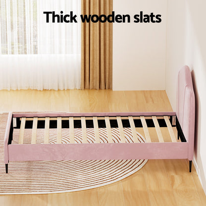 Pink Velvet Bed Frame - King Single