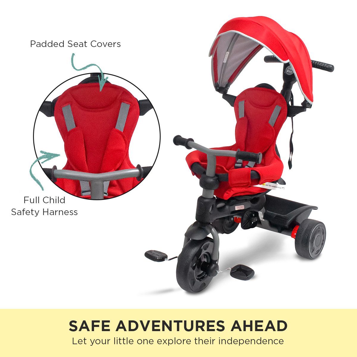 Veebee Explorer 3in1 Kids Trike With Canopy - Red