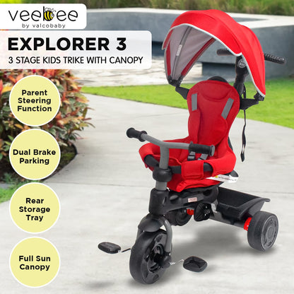 Veebee Explorer 3in1 Kids Trike With Canopy - Red