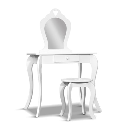 Kids Vanity Dressing Table & Stool Set - White