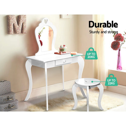 Kids Vanity Dressing Table & Stool Set - White