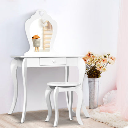 Kids Vanity Dressing Table & Stool Set - White