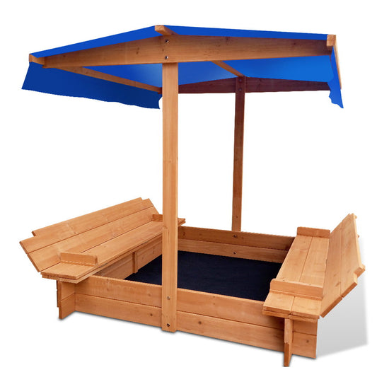 Outdoor Canopy Sand Pit & Bench Seat - Natural Wood