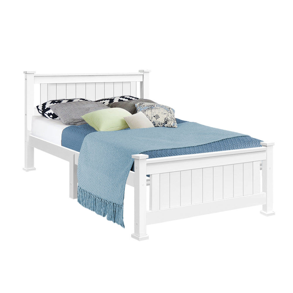 White Hamptons Style Wooden Bed Frame - King Single