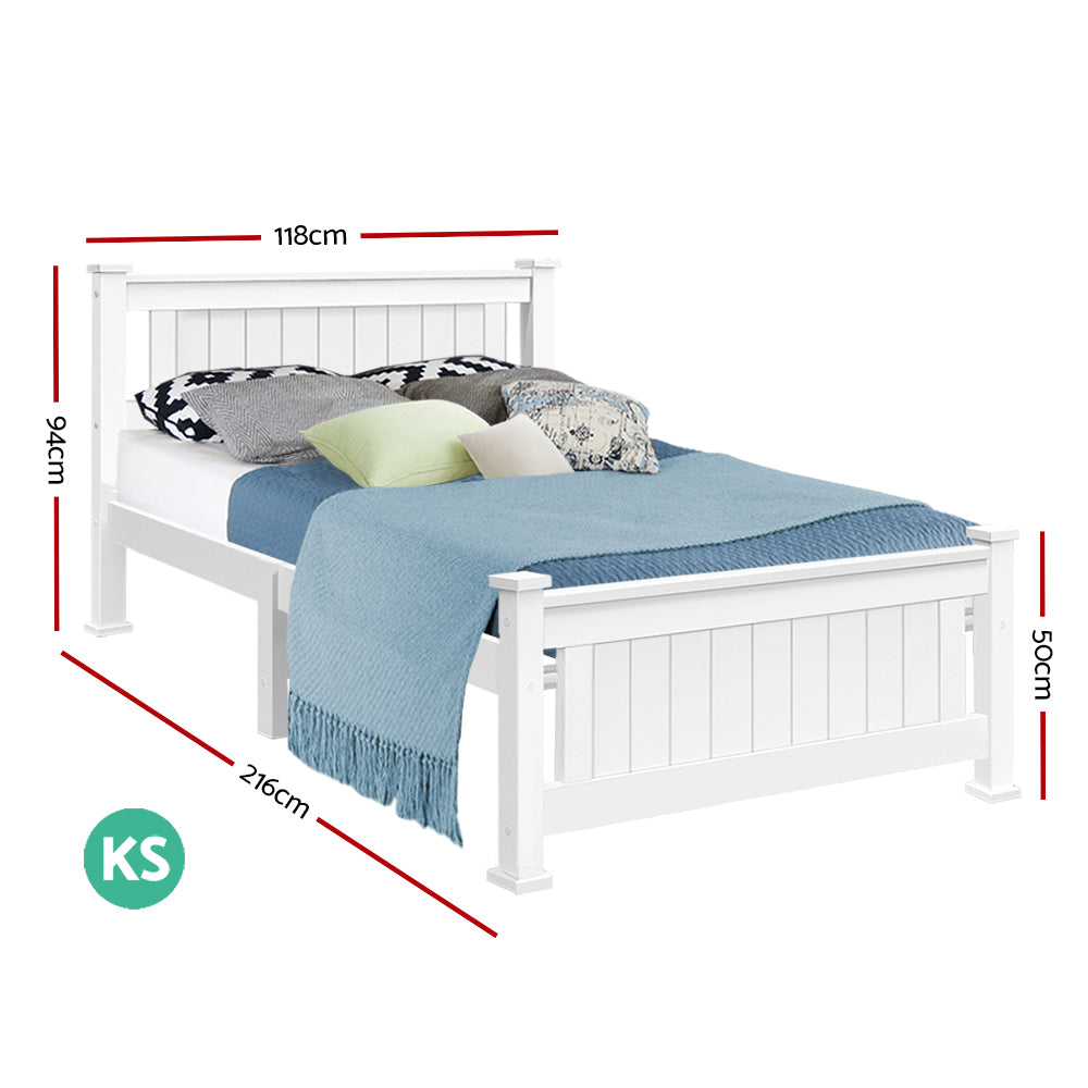 White Hamptons Style Wooden Bed Frame - King Single