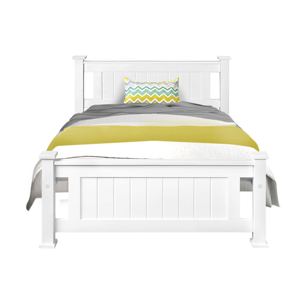 White Hamptons Style Wooden Bed Frame - King Single