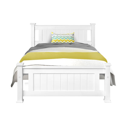 White Hamptons Style Wooden Bed Frame - King Single