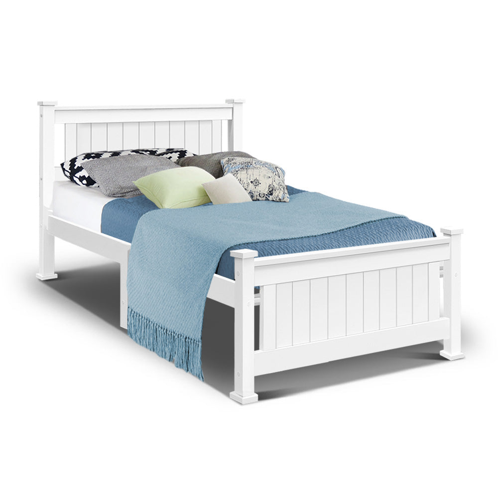 White Hamptons Style Wooden Bed Frame - Single