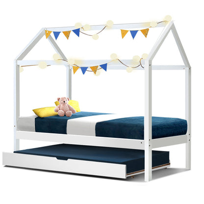 White House Style Bed Frame with Trundle - Single