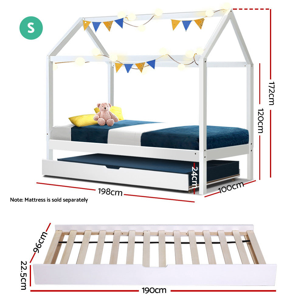 White House Style Bed Frame with Trundle - Single