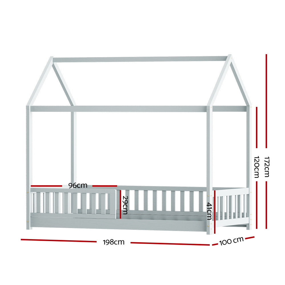 Grey House Style Bed Frame with Safety Rails - Single