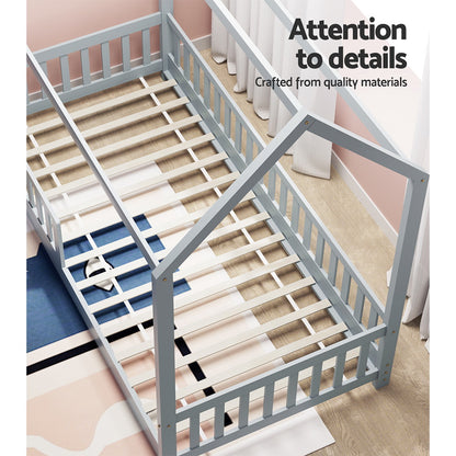 Grey House Style Bed Frame with Safety Rails - Single